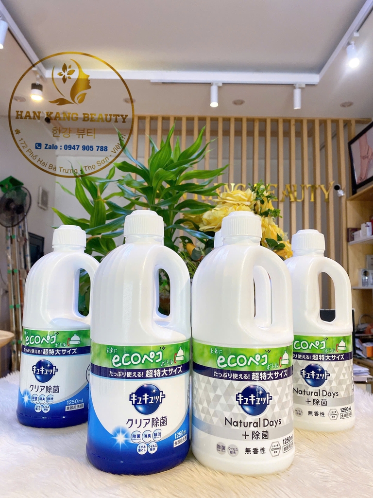 Nước rửa chén diệt khuẩn KAO Kyukyutto Clear 1380mL nội địa Nhật (có VAT)