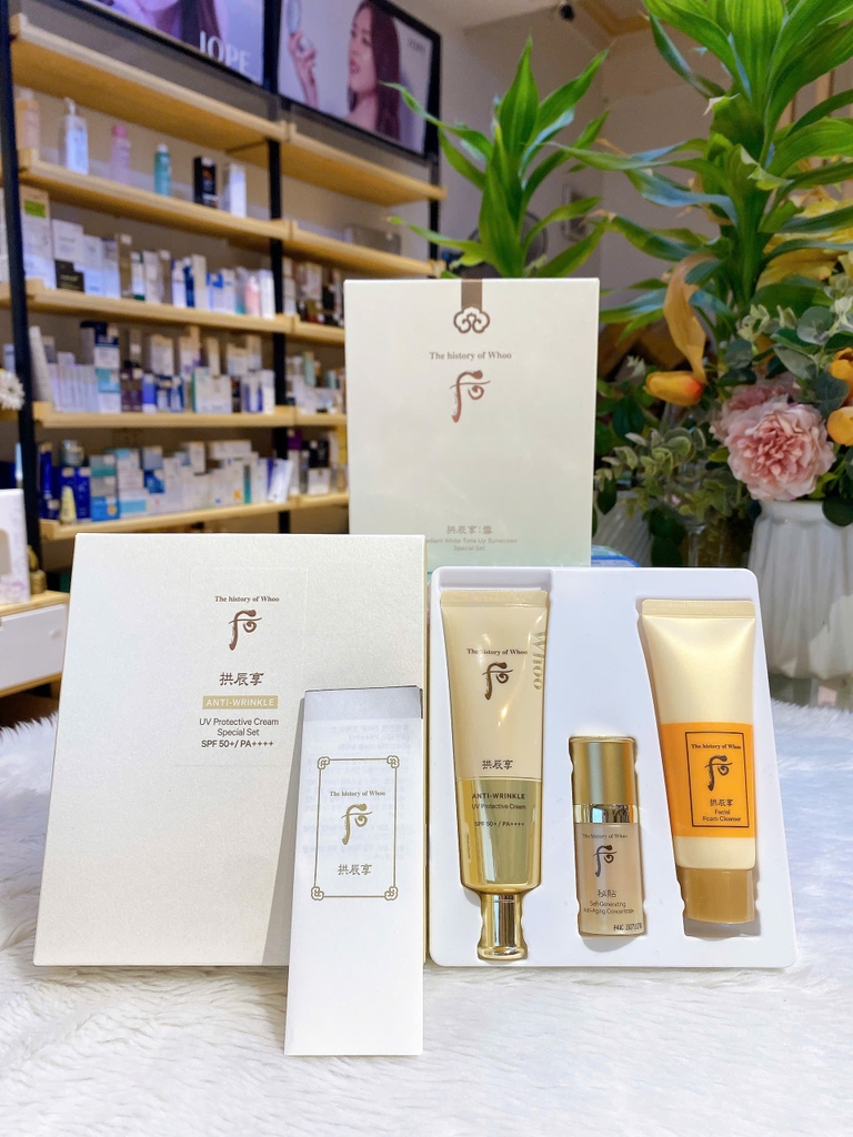 Kem Chống Nắng Chống Nhăn Whoo Gongjinhyang Anti - Wrinkle UV Protective Cream Special Set SPF50+ PA++++
