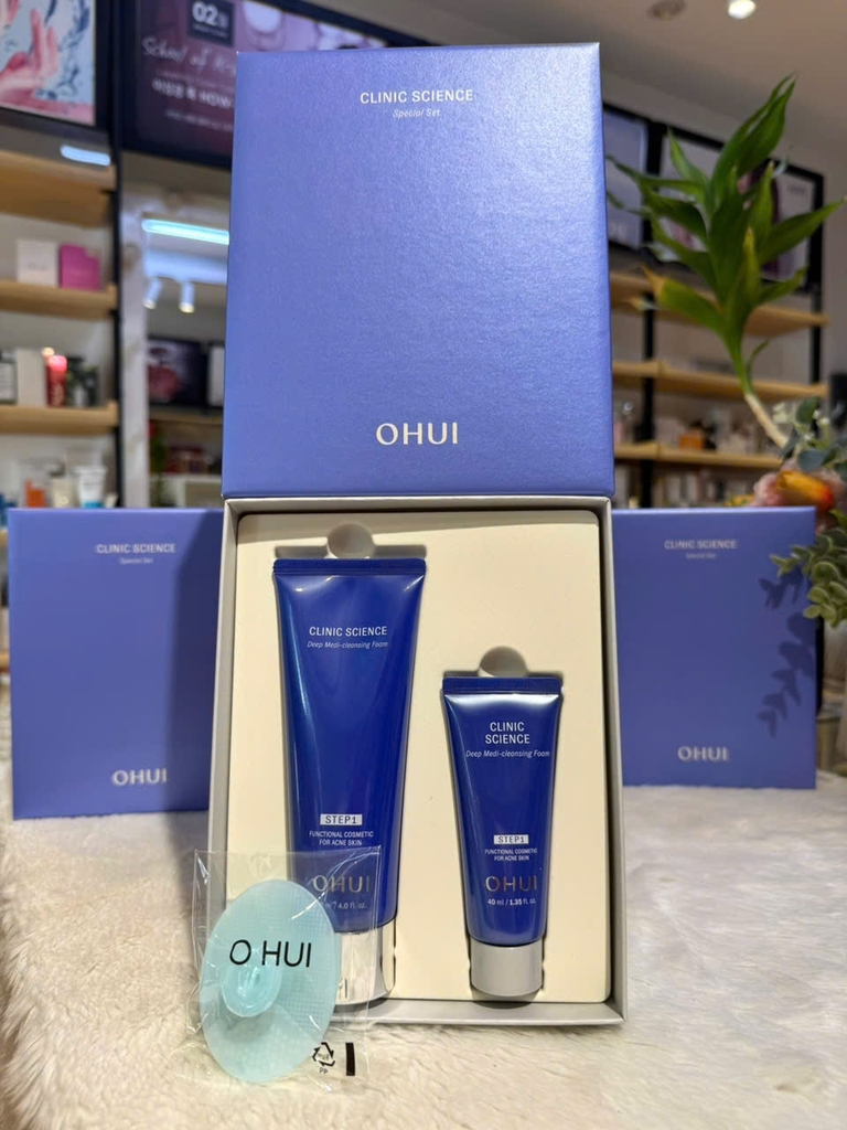 Set sữa rửa mặt trị mụn, kiềm dầu, tẩy da chết dịu da Ohui Clinic Science Deep Medi-Cleansing Foam 2sp