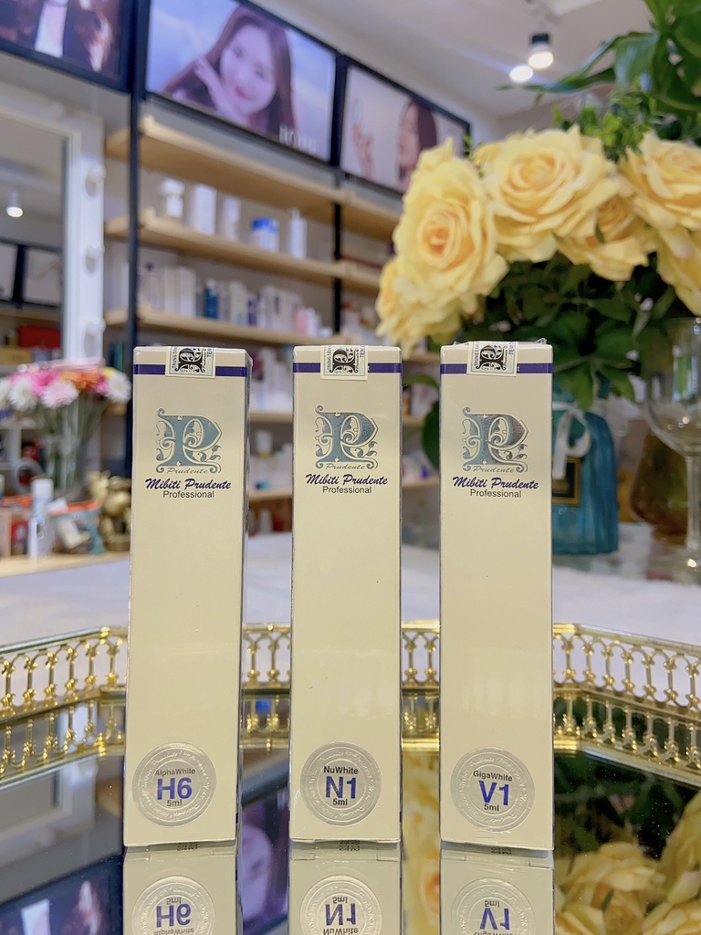 Serum Nuwhite hỗ trợ làm hồng nhũ hoa N1, vùng kín V1, hồng nách bẹn H6 Mibiti Prudente 5ml