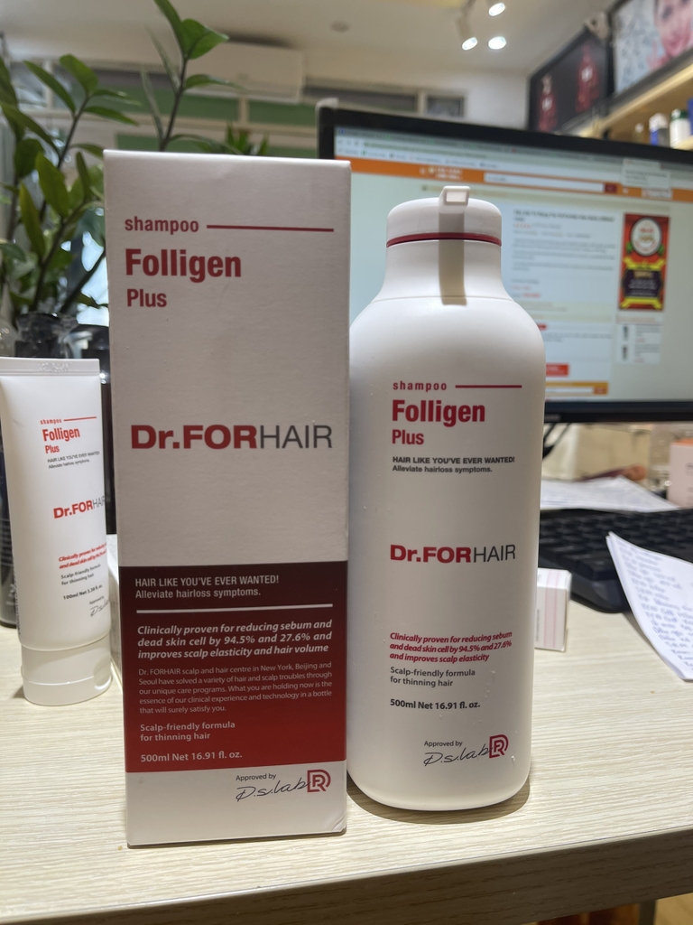 Dầu gội ngăn rụng, giúp phục hồi nang chân tóc và kích thích mọc tóc Hàn Quốc Shampoo Folligen Plus Dr.FORHAIR  500ml+100ml