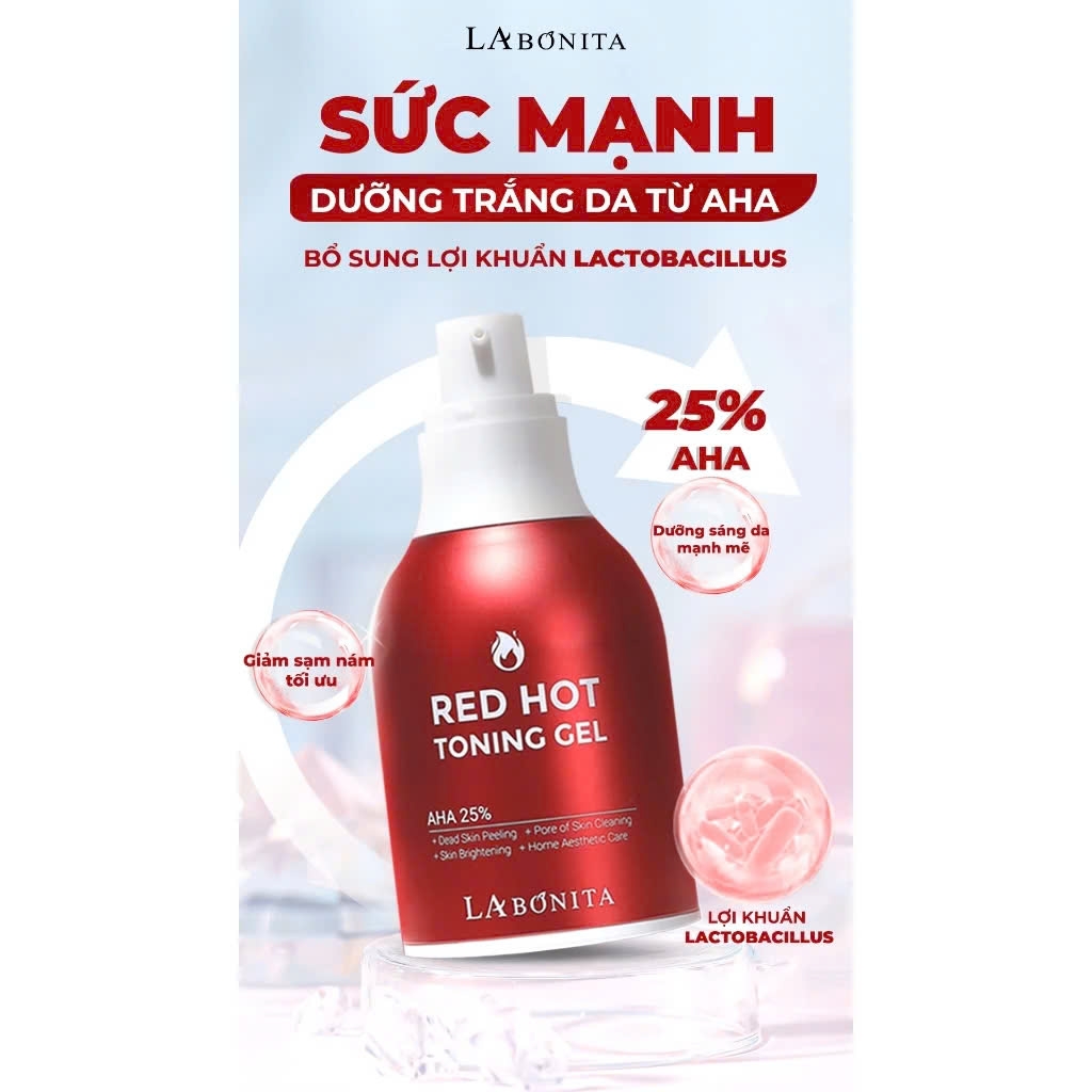 Peel Da LABONITA Toning Gel AHA 25% Red Hot gel tẩy tế bào chết không gây kích ứng 30g