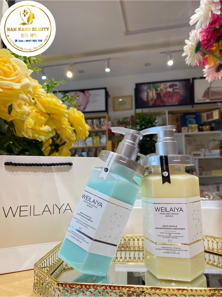 Bộ dầu gội phục hồi đa tầng giúp tóc bồng bềnh, bóng mượt Nấm Truffle Weilaiya 450ml + 450ml (có VAT)