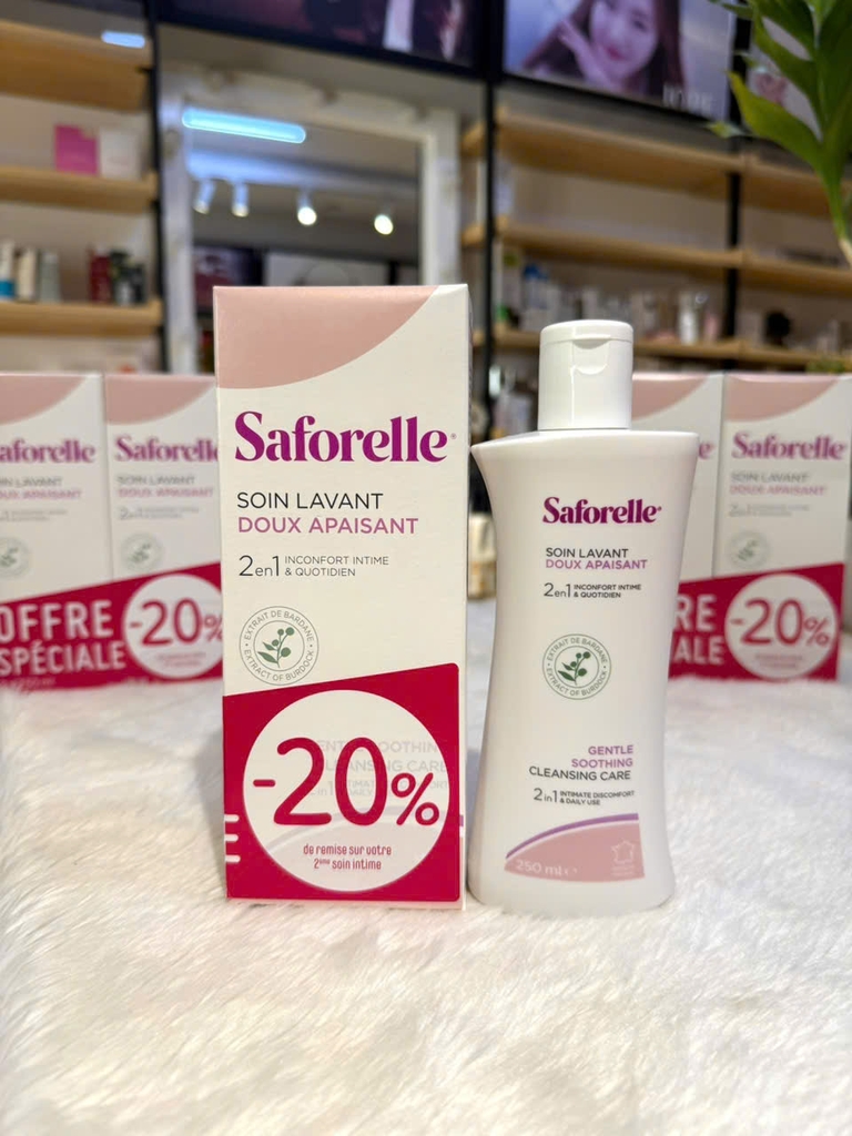 Dung dịch vệ sinh Saforelleb Soin Lavant Doux Apaisant 250ml (Được Hiệp hội sản phụ khoa Pháp chứng nhận)