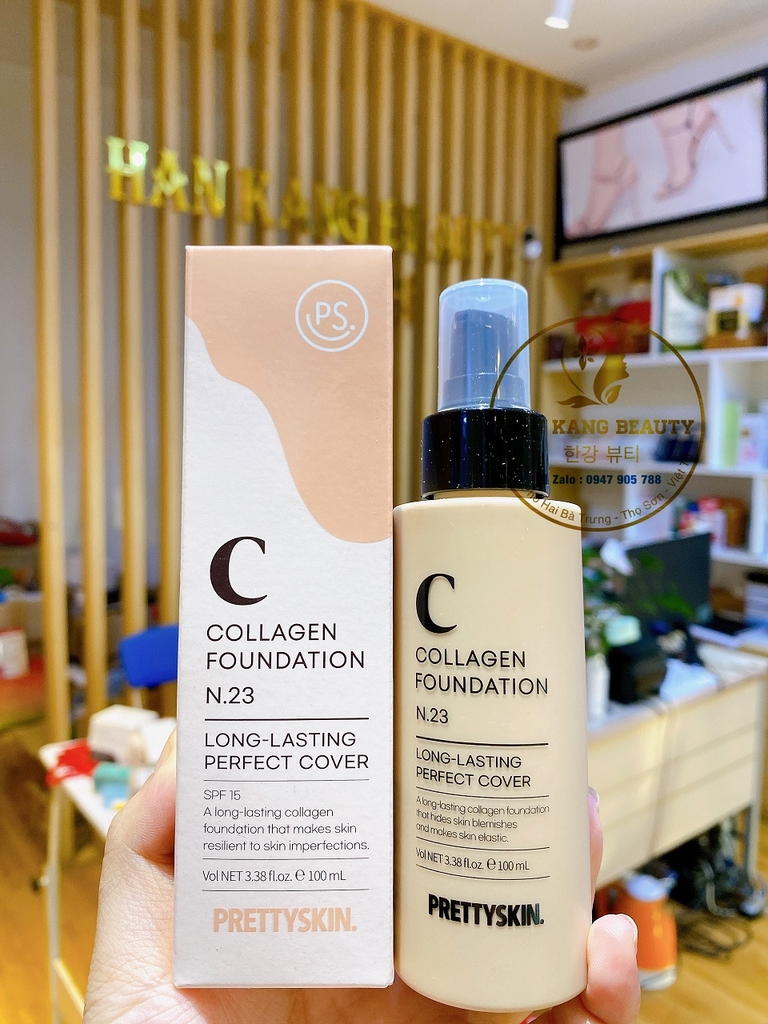 Kem nền mỏng mịn, lâu trôi PrettySkin Collagen Foundation Long Lasting Perfect Cover 100ml​​​​​​​