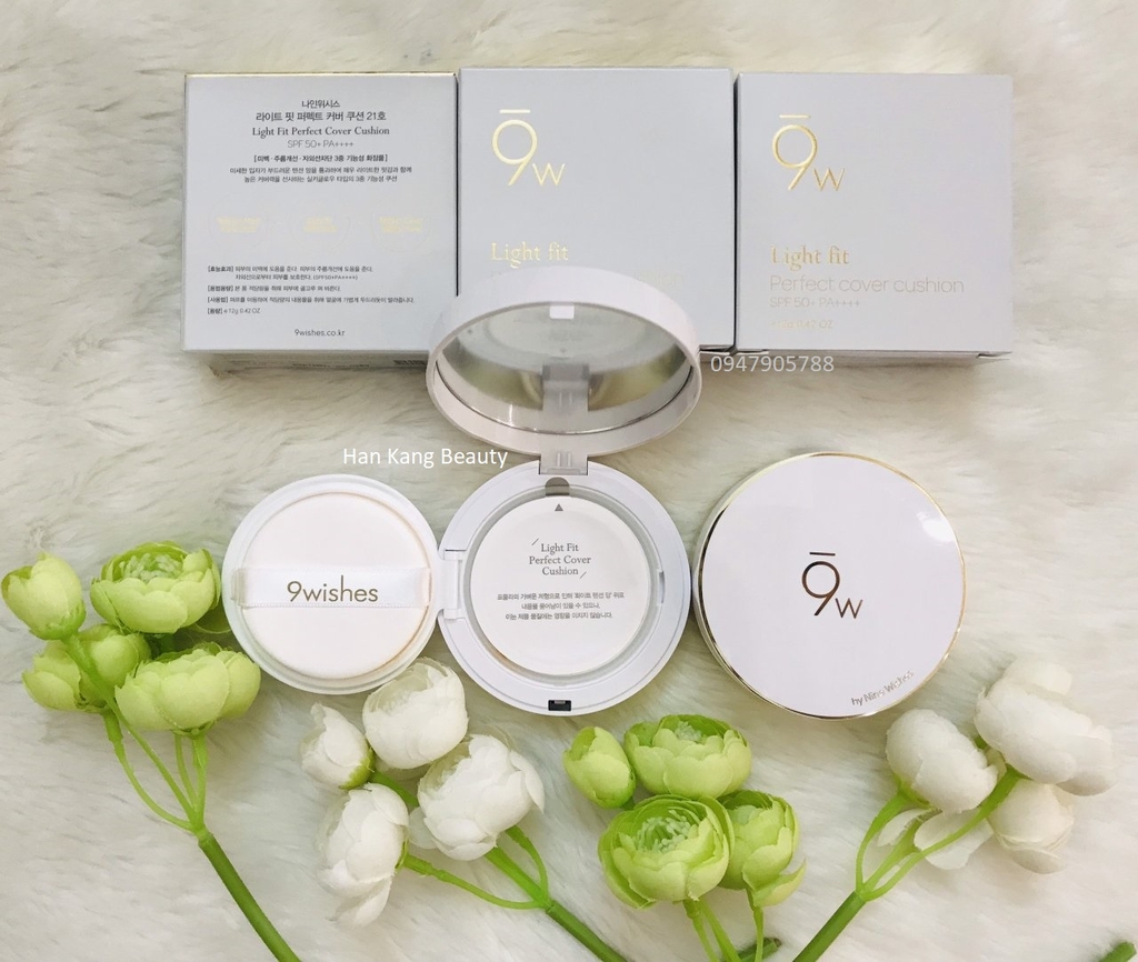 Phấn Nước mỏng mịn, che khuyết điểm tốt 9Wishes Light Fit Spf 50+ PA++++