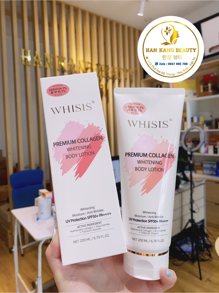 Kem Chống Nắng Toàn Thân, Dưỡng Trắng, Nâng Tone Whisis Premium Collagen Whitening Body Lotion 200ml