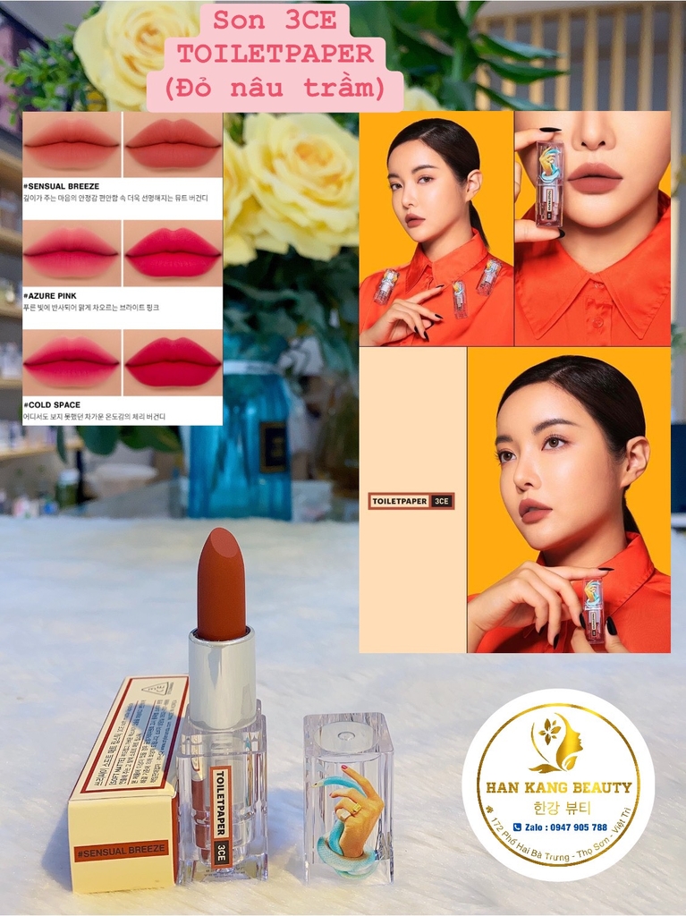 Son thỏi 3CE vỏ trong suốt 3CE Soft Matte Lipstick (TOILETPAPER)