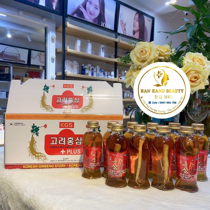 Nước hồng sâm Hàn Quốc chính hãng KGS hộp 10 chai có củ sâm tươi