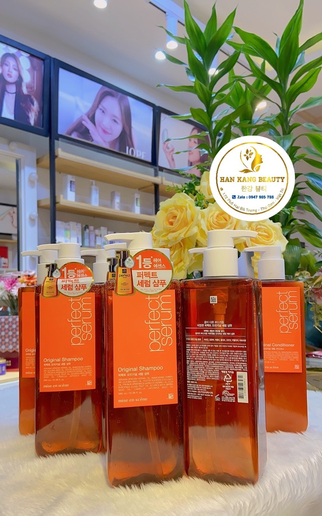 Dầu gội xả cho mọi loại tóc bị khô và hư tổn rụng nhiều MISE EN SCENE Perfect Serum 680ml*2
