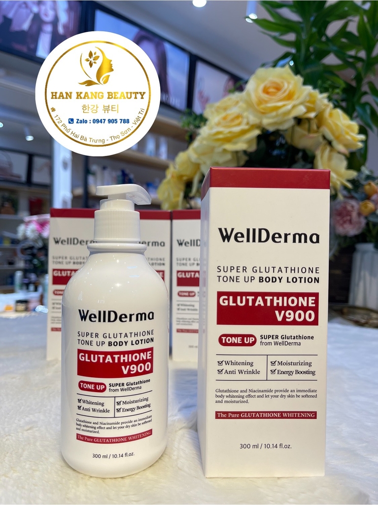 Dưỡng thể nâng tone, trắng da Wellderma Super Glutathione Tone Up Body Lotion V900 300ml