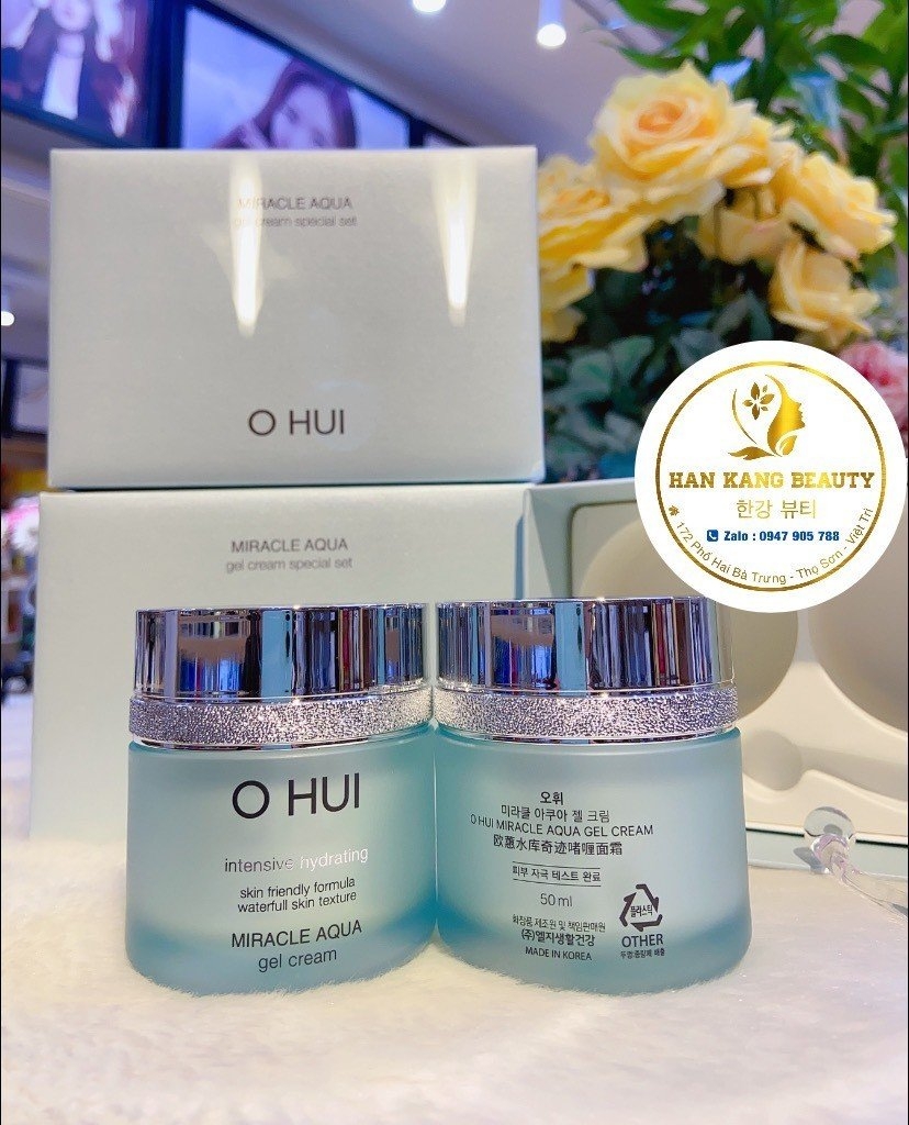 Set Kem dưỡng dạng Gel siêu dưỡng ẩm, kiềm dầu Ohui Miracle Aqua Gel Cream