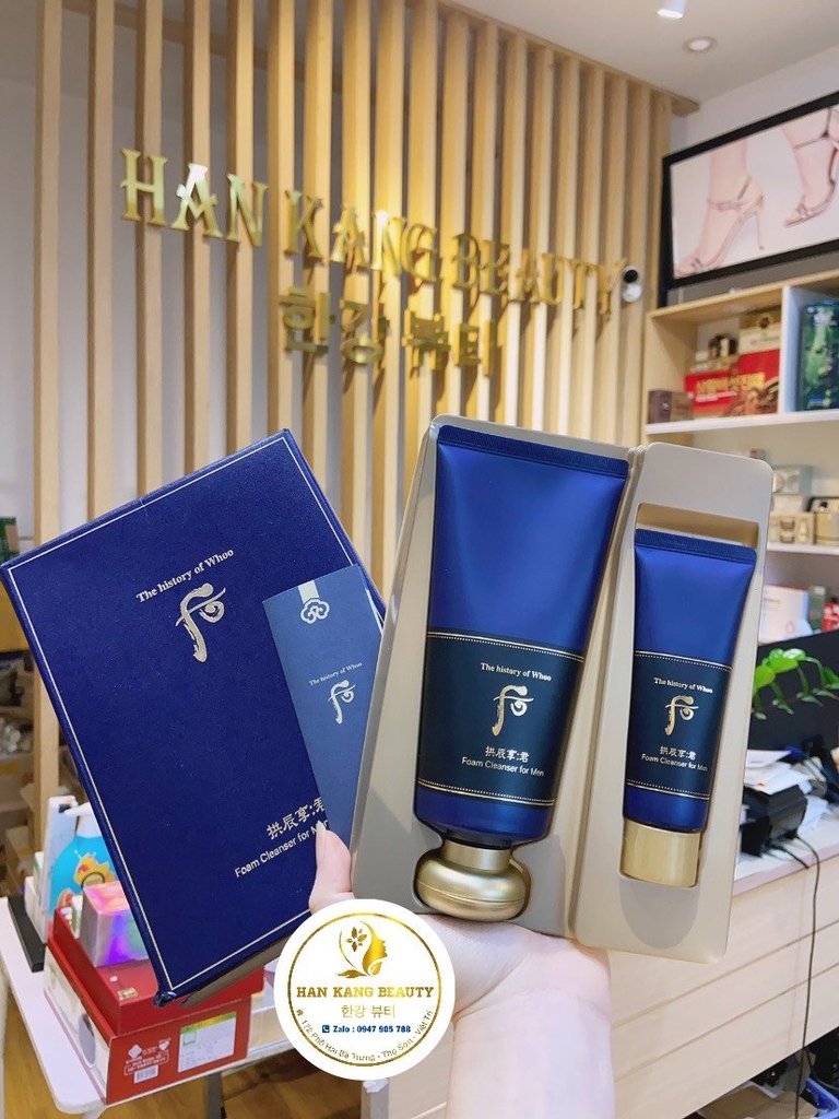 Sữa rửa mặt cho nam sạch sâu, sáng da, không khô da Whoo Gongjinhyang Foam Cleansing for Men Special Set