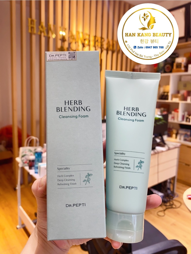 Sữa rửa mặt thảo dược cho da dầu trị mụn, dưỡng ẩm, sáng da  Dr.Pepti Herb Blending Cleansing Foam mẫu mới 2024