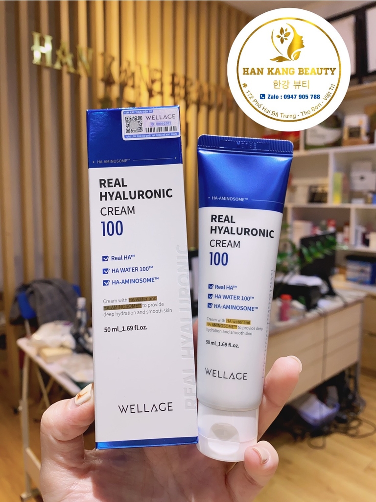 Kem Dưỡng ẩm, Làm Dịu Da Wellage Real HYALURONIC 100 Cream 50ml (XANH DƯƠNG)