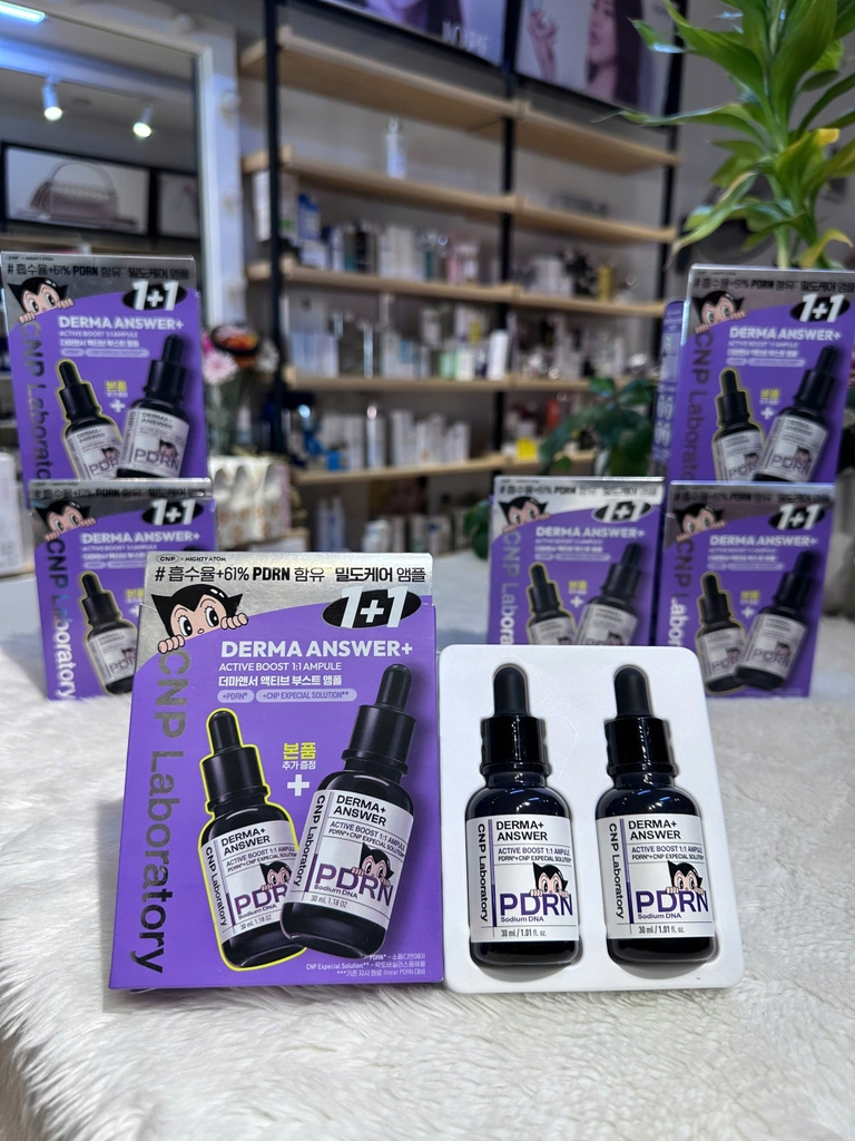 Set Tinh Chất PDRN Phục Hồi, Cấp Ẩm, Căng Bóng Sáng, Hỗ Trợ Tái Sinh CNP Derma Answer Active Boost 1:1 Ampule 30ml + 30ml