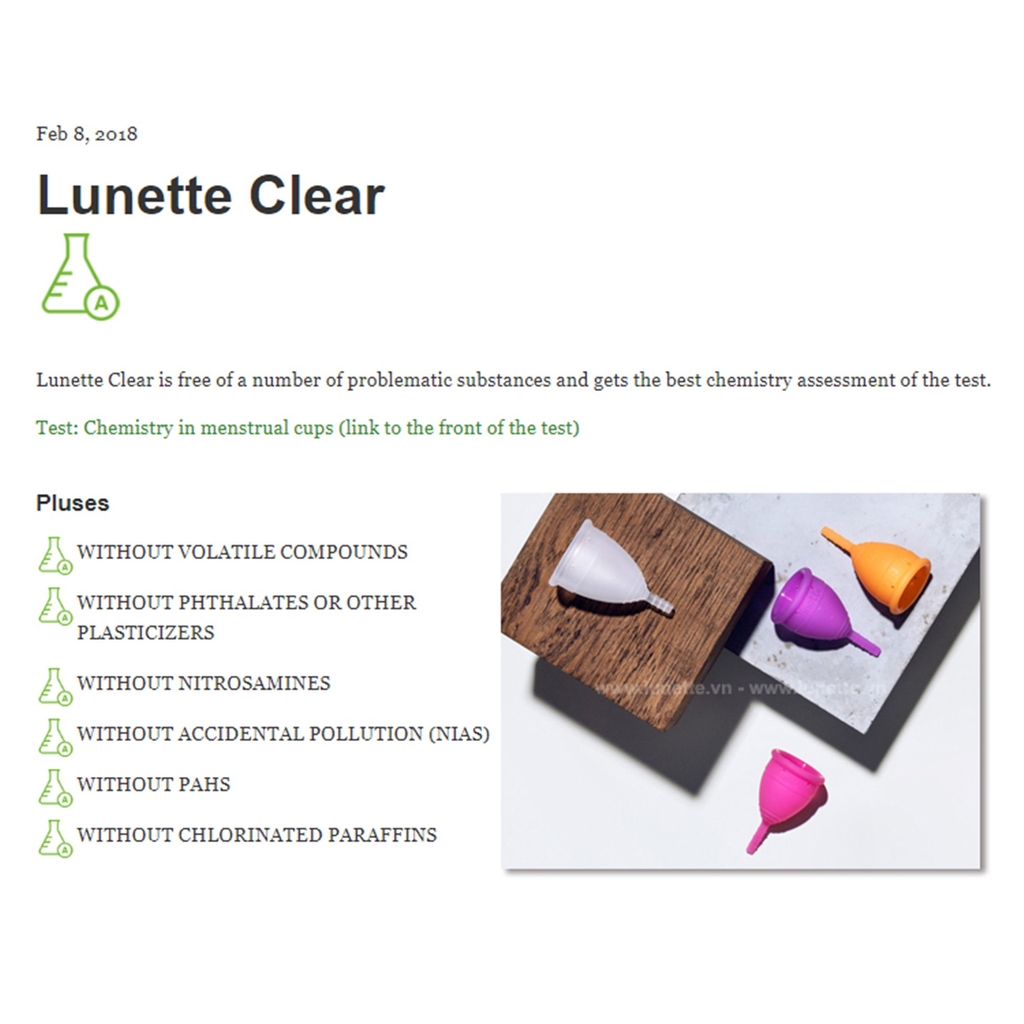 Lunette là cốc nguyệt san duy nhất vượt qua bài kiểm tra an toàn hóa học của Đan Mạch