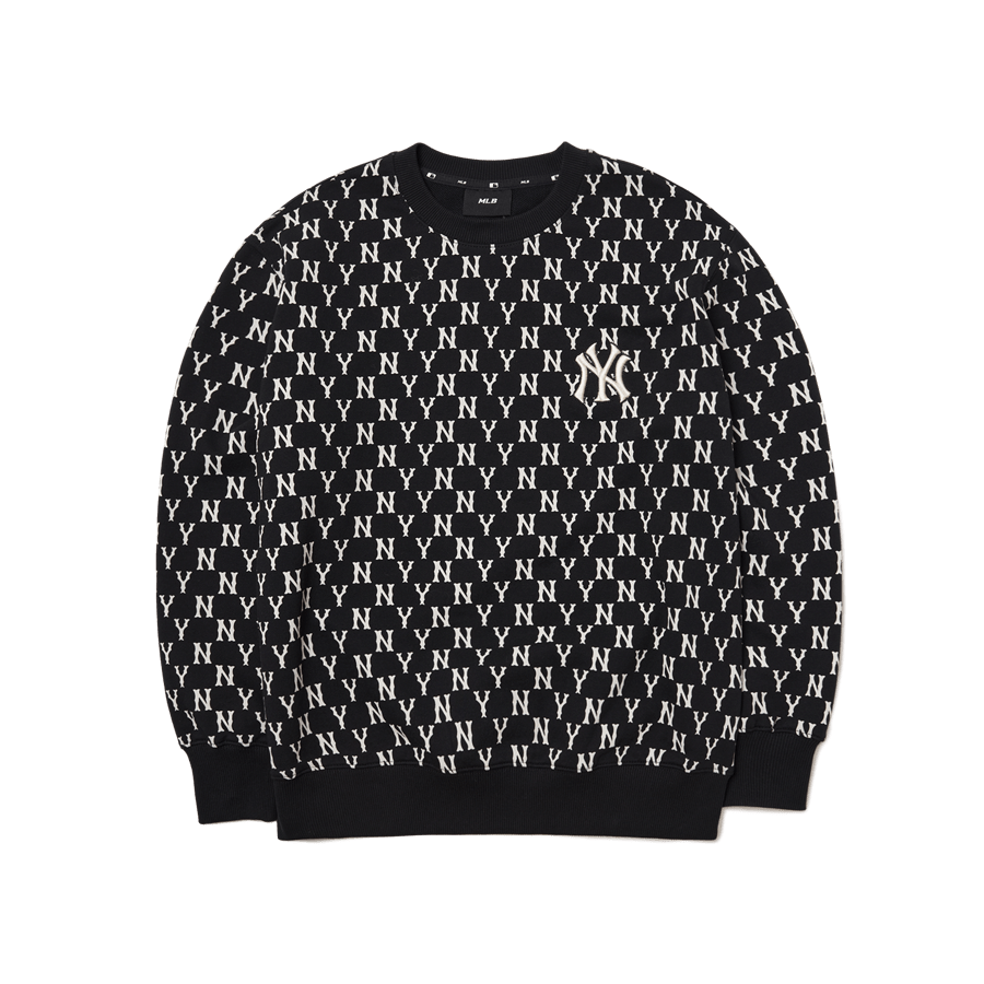 Áo Nỉ Sweatshirt MLB Tay Dài Cổ Tròn Full Side Monogram Overfit Trắng   Caos Store