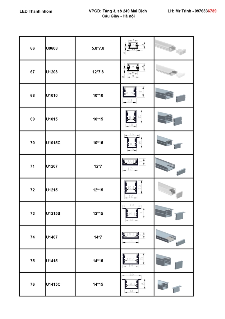 Catalogue led thanh nhôm 7