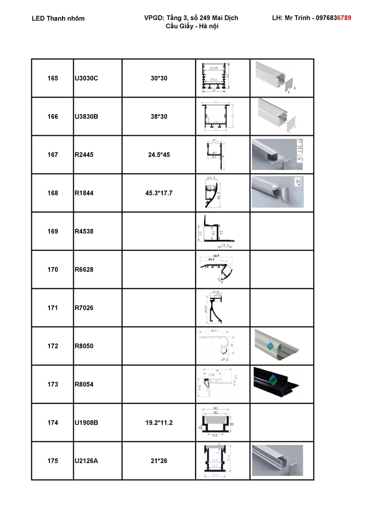 Catalogue led thanh nhôm 16