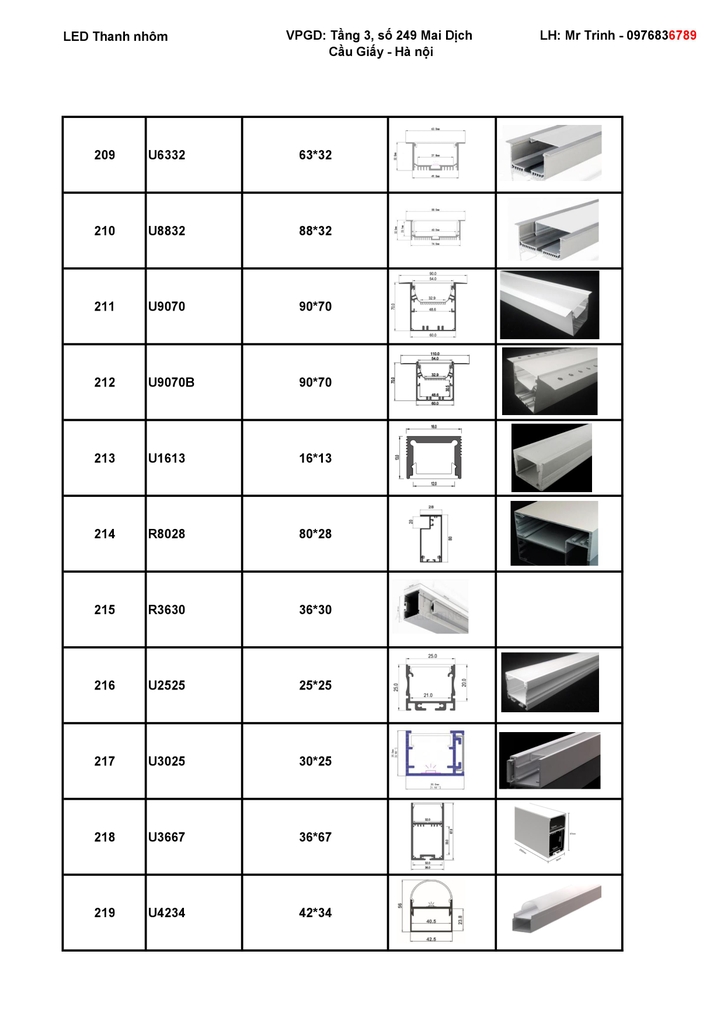 Catalogue led thanh nhôm 20