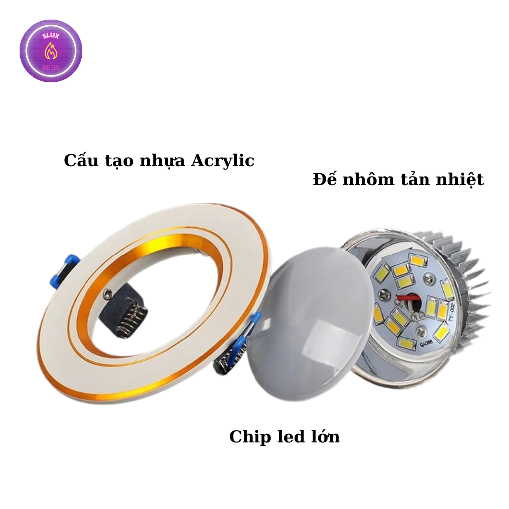 Đèn Âm Trần Downlight 9W Viền Vàng/BẠC Đế Nhôm Cao Cấp Đèn Led Âm Trần Đế Nhôm Chịu Nhiệt