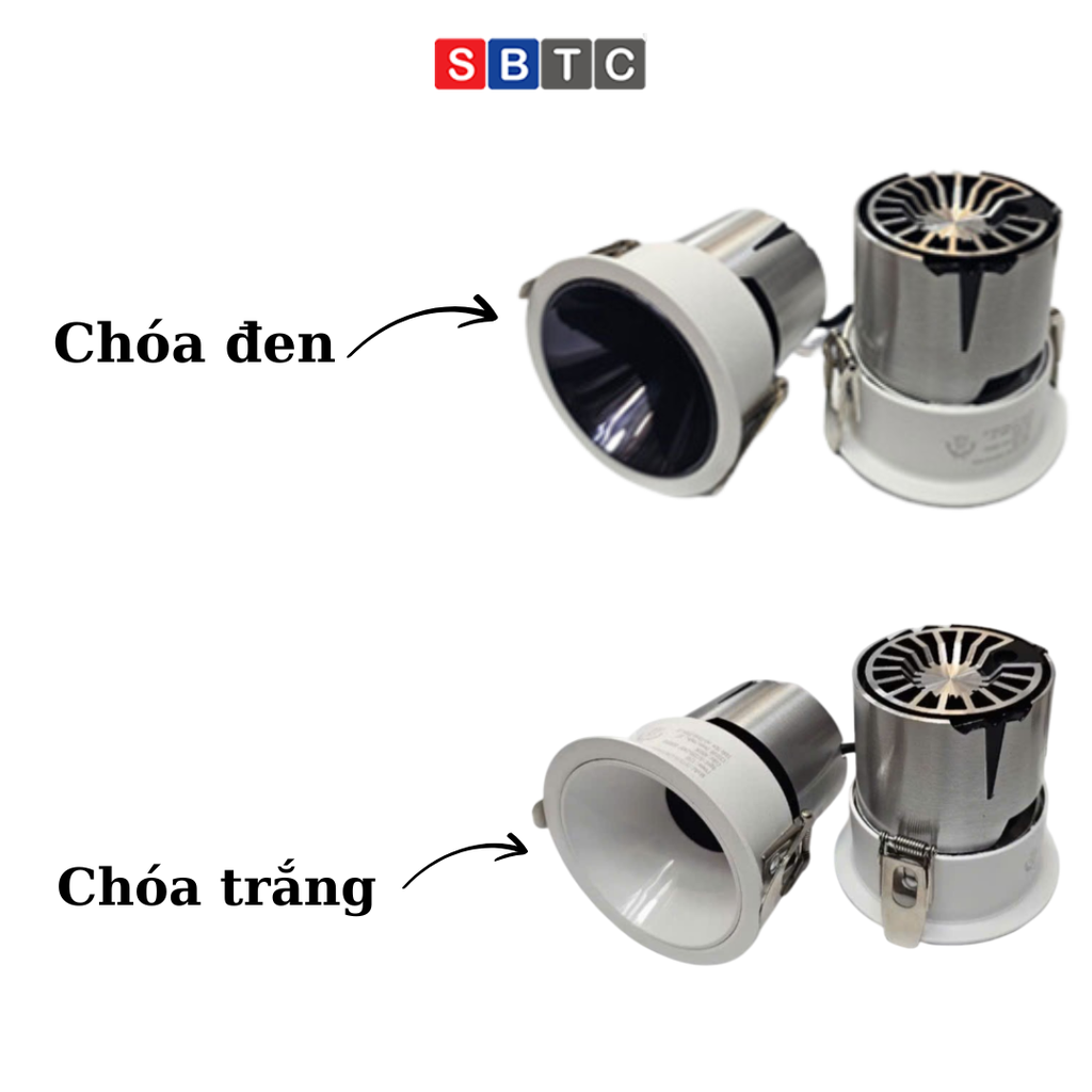 Đèn Âm Trần Chống Chói Spotlight Thân Inox Góc Chiếu 24° Chip SAN'AN Nguồn PRI