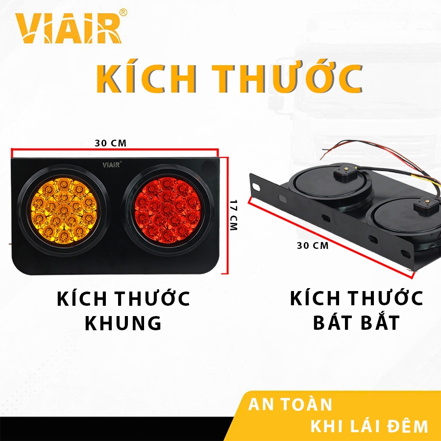 Combo 2 Đèn Hậu Xe Tải - Đèn Hậu 2 Khoang Led Tròn Đỏ Vàng Điện Áp 12V/24V VIAIR VI-002