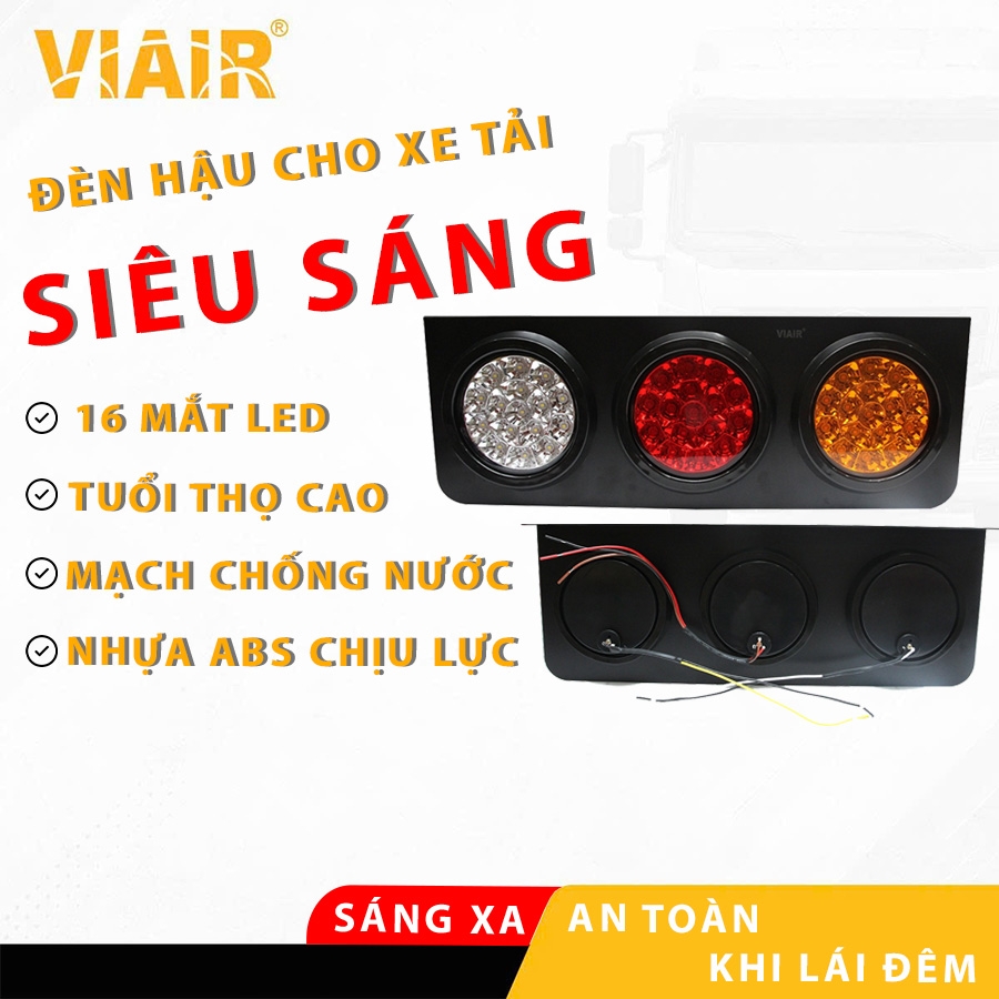 Combo 2 Đèn Hậu Xe Tải Bộ Hai Đèn Điện 12-24V, Đèn Hậu 3 Khoang Led Tròn VIAIR VI 003