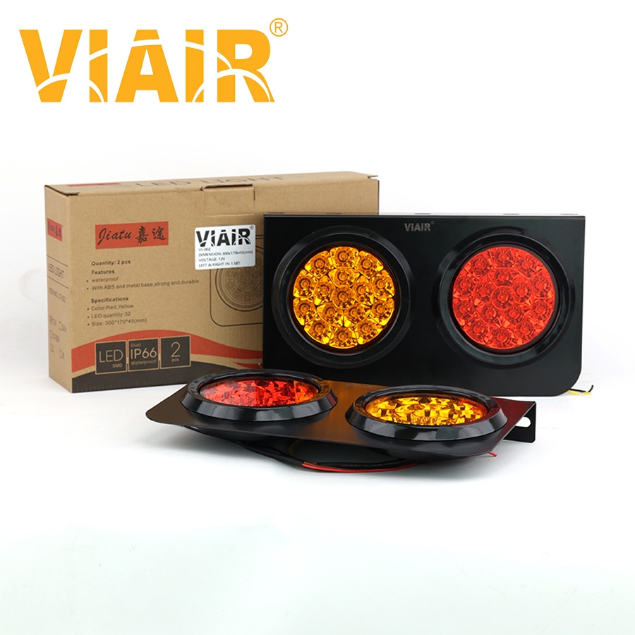 Combo 2 Đèn Hậu Xe Tải - Đèn Hậu 2 Khoang Led Tròn Đỏ Vàng Điện Áp 12V/24V VIAIR VI-002