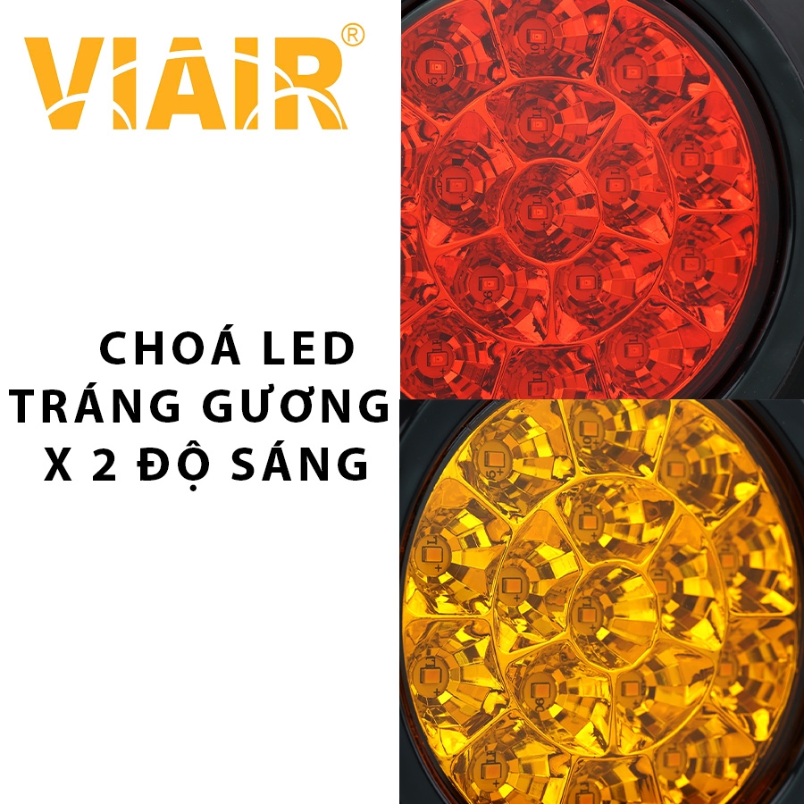Combo 2 Đèn Hậu Xe Tải - Đèn Hậu 2 Khoang Led Tròn Đỏ Vàng Điện Áp 12V/24V VIAIR VI-002
