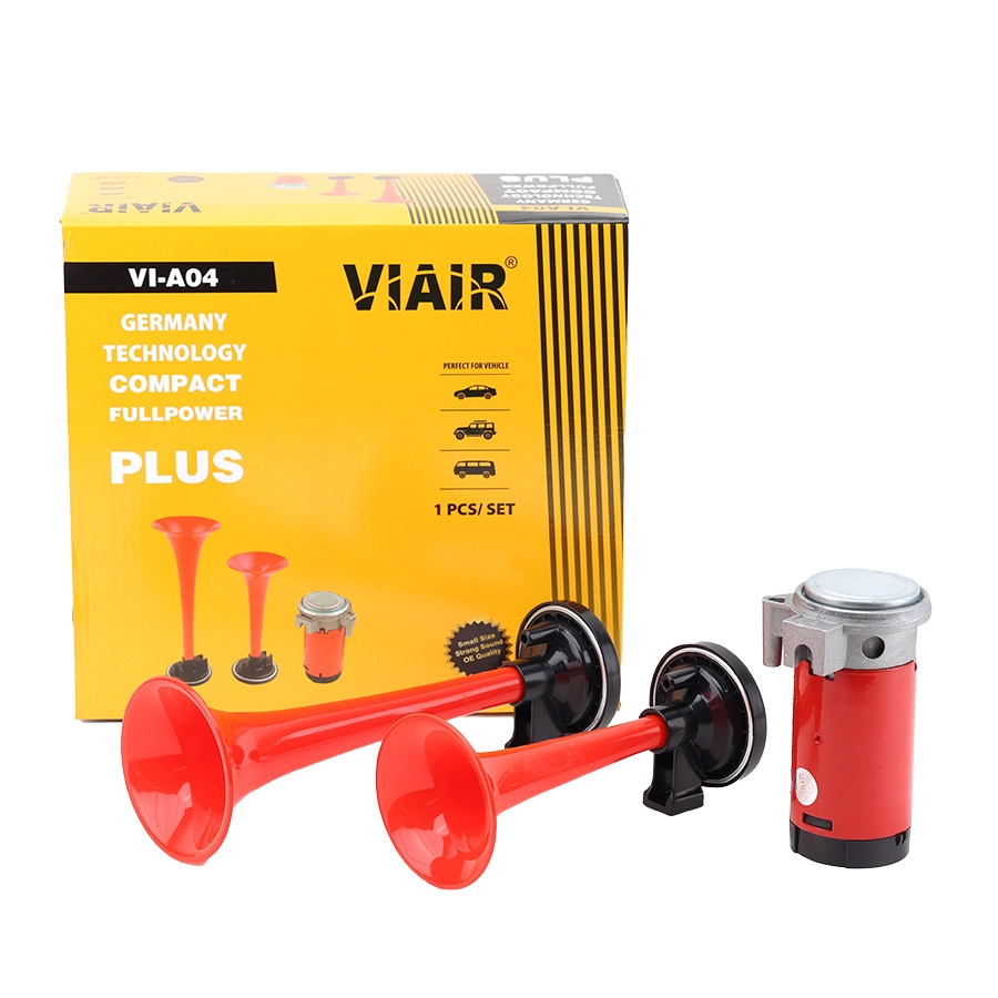 Kèn Sinh Hơi 2 Loa Đỏ 12V/24V Có Rờ Le (Kèm Mô Tơ Tạo Hơi A) VIAIR VI-A04 Còi Hơi Xe Tải, Ô Tô
