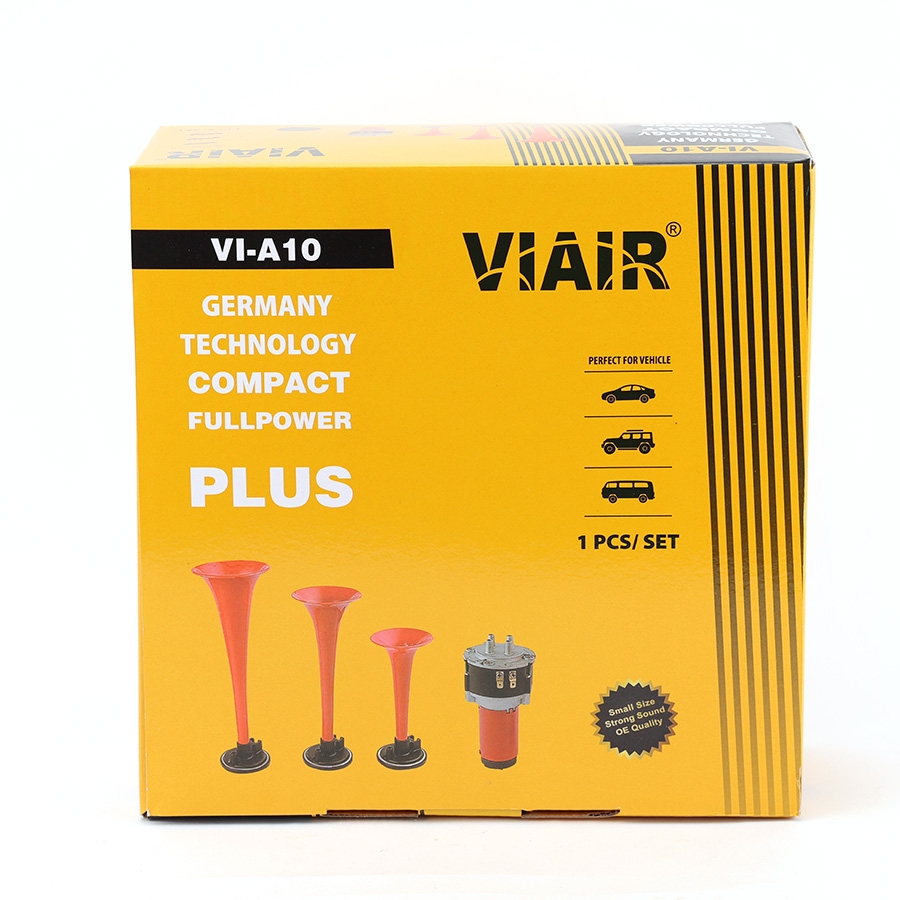Kèn Sinh Hơi 3 Loa Đỏ 12V/24V Có Rờ Le (Kèm Mô Tơ Tạo Hơi E) VIAIR VI-A10 Còi Hơi Xe Tải, Ô Tô