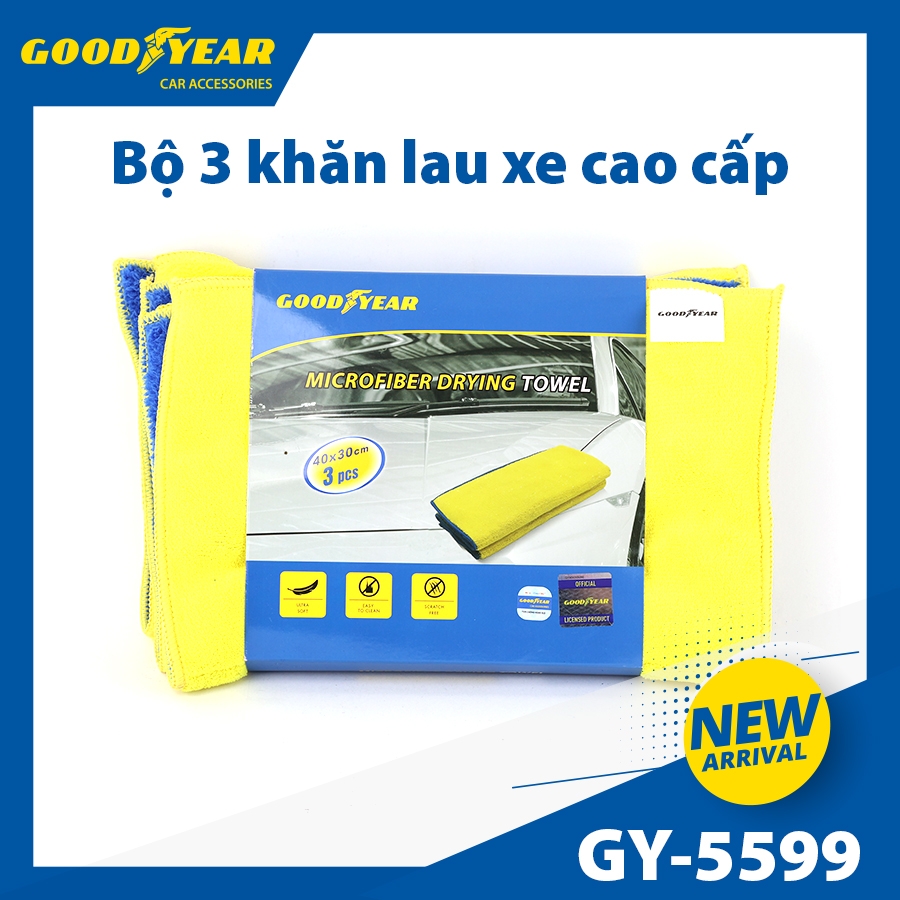 Combo 3 Khăn Lau Đa Năng Microfiber GOODYEAR GY-5599 (40*30cm) Không Gây Trầy Xước Thấm Hút Bụi Siêu Sạch