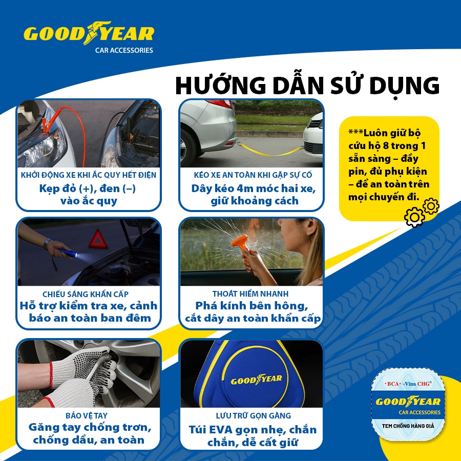 Bộ Cứu Hộ Ô Tô Đa Năng 8 Trong 1 GOODYEAR GY-2925