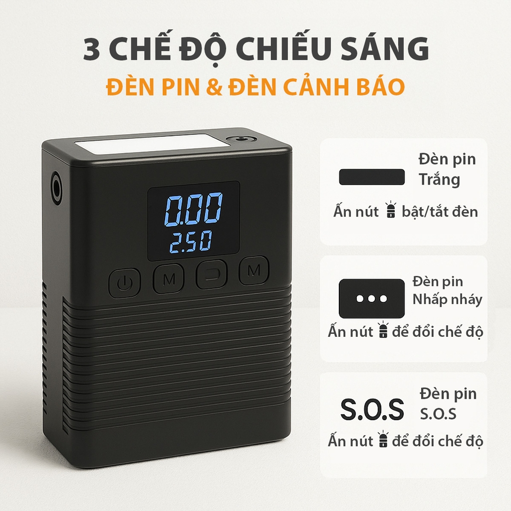 Bộ Khởi Động Khẩn Cấp Ô Tô 4in1 Đa Năng (Kích Bình, Bơm Lốp, Đèn SOS, Sạc Dự Phòng) Màn Hình Kỹ Thuật Số X001 - Nhập Khẩu Chính Hãng