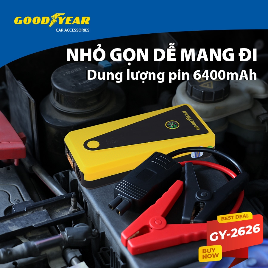 Bộ Kích Bình Cho Xe Hơi 400A GOODYEAR GY-2626 Đa Chức Năng Sạc Dự Phòng 6400mAh Tích Hợp La Bàn - Nhập Khẩu Chính Hãng