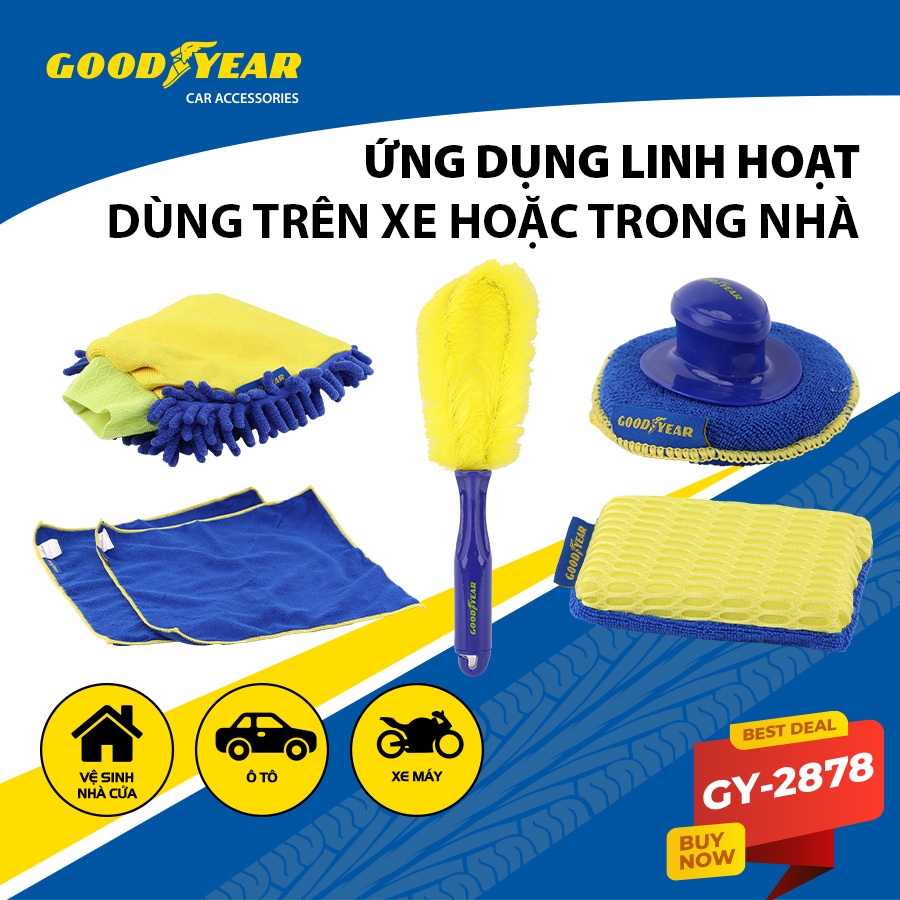 Bộ Rửa Xe Chuyên Nghiệp Dụng Cụ 5 Món Đa Năng Chăm Sóc Vệ Sinh Ô tô Xe Máy Tại Nhà GOODYEAR GY-2878