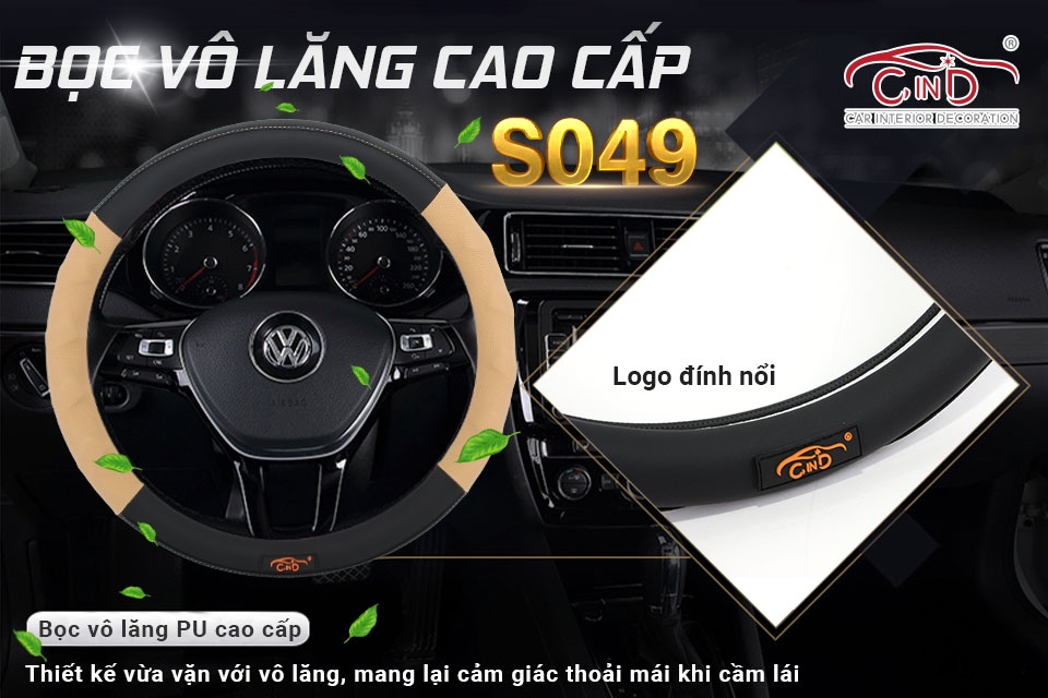 Bọc Vô Lăng CIND S049 Size M Màu Đen Kem - Nhập Khẩu Chính Hãng