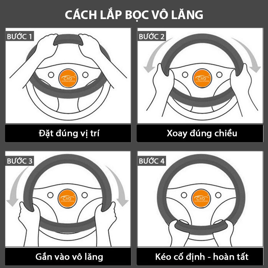 Bọc Vô Lăng CIND S049 Size M Màu Đen Kem - Nhập Khẩu Chính Hãng