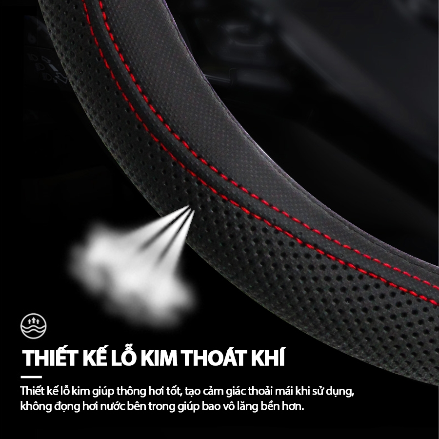 Bọc Vô Lăng CIND 5003 Size 4L Màu Đen Chỉ Đỏ - Nhập Khẩu Chính Hãng