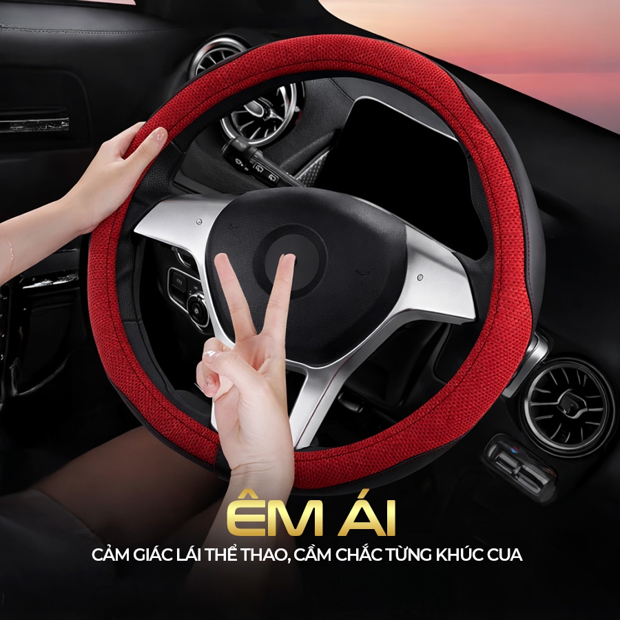 Bọc Vô Lăng CIND E011 Size M Màu Đen Đỏ Da PU Lõi TPE Chống Trượt Siêu Êm - Nhập Khẩu Chính Hãng