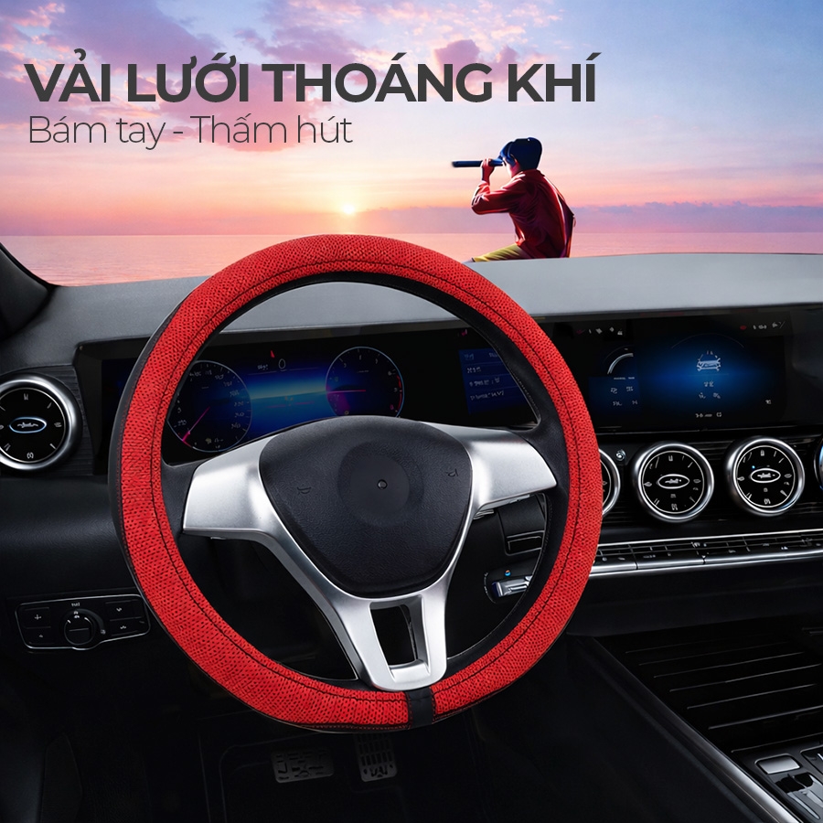 Bọc Vô Lăng CIND E011 Size M Màu Đen Đỏ Da PU Lõi TPE Chống Trượt Siêu Êm - Nhập Khẩu Chính Hãng