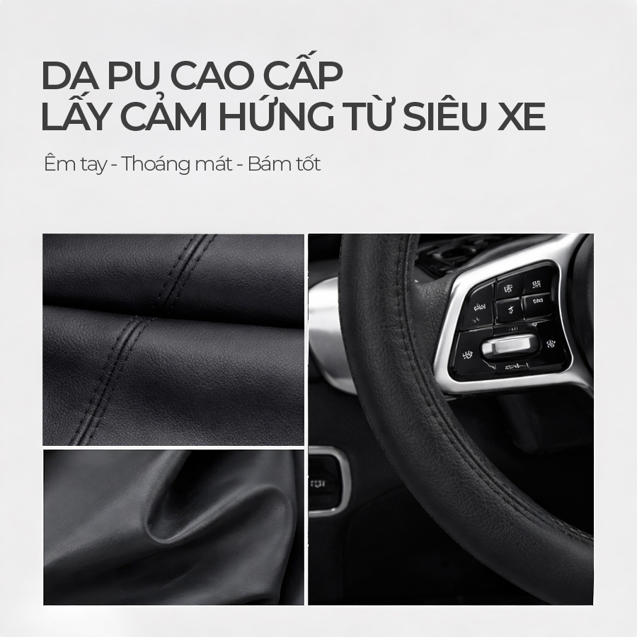 Bọc Vô Lăng CIND TP990 Size M Màu Đen Da PU Lõi TPE Chống Trượt Siêu Êm - Nhập Khẩu Chính Hãng