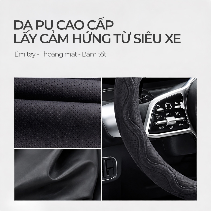 Bọc Vô Lăng CIND Y019 Size M Màu Đen Da PU Lõi TPE Chống Trượt Siêu Êm - Nhập Khẩu Chính Hãng
