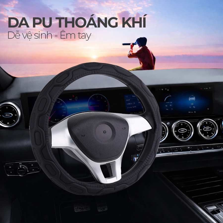 Bọc Vô Lăng CIND Y021 Size M Màu Đen Da PU Lõi TPE Chống Trượt Siêu Êm - Nhập Khẩu Chính Hãng
