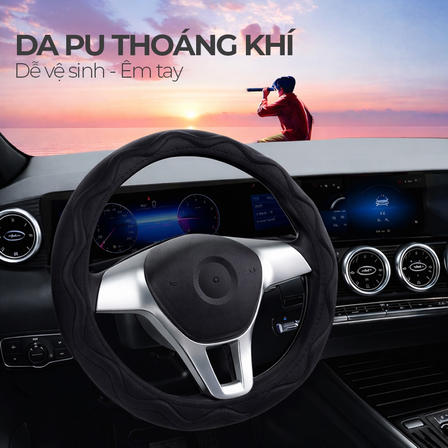 Bọc Vô Lăng D-Cut CIND Y019D Size M Màu Đen Da PU Lõi TPE Chống Trượt Siêu Êm - Nhập Khẩu Chính Hãng