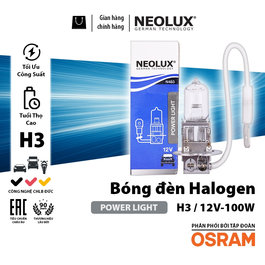Bóng Đèn Halogen Power Light OSRAM NEOLUX Dùng Cho Xe Ô Tô Xe Máy Chân H1 H3 H4 H7