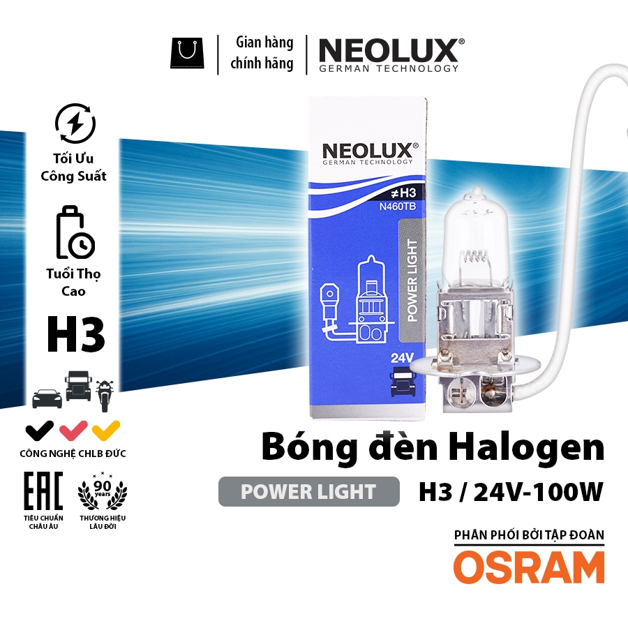 Bóng Đèn Halogen Power Light OSRAM NEOLUX Dùng Cho Xe Ô Tô Xe Máy Chân H1 H3 H4 H7