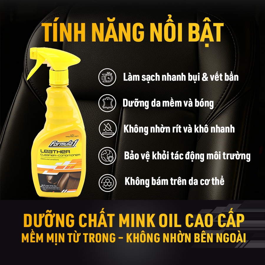 Xịt Vệ Sinh Và Dưỡng Da Xe FORMULA 1 615163 473ml Ghế Da Mềm Mịn Tự Nhiên Không Bám Bụi - Nhập Khẩu Chính Hãng